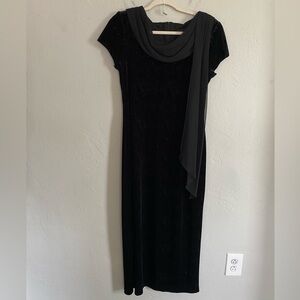 Connected Apparel Women Black Sequin Velvet Sheer Scarf Formal Maxi Dress 10